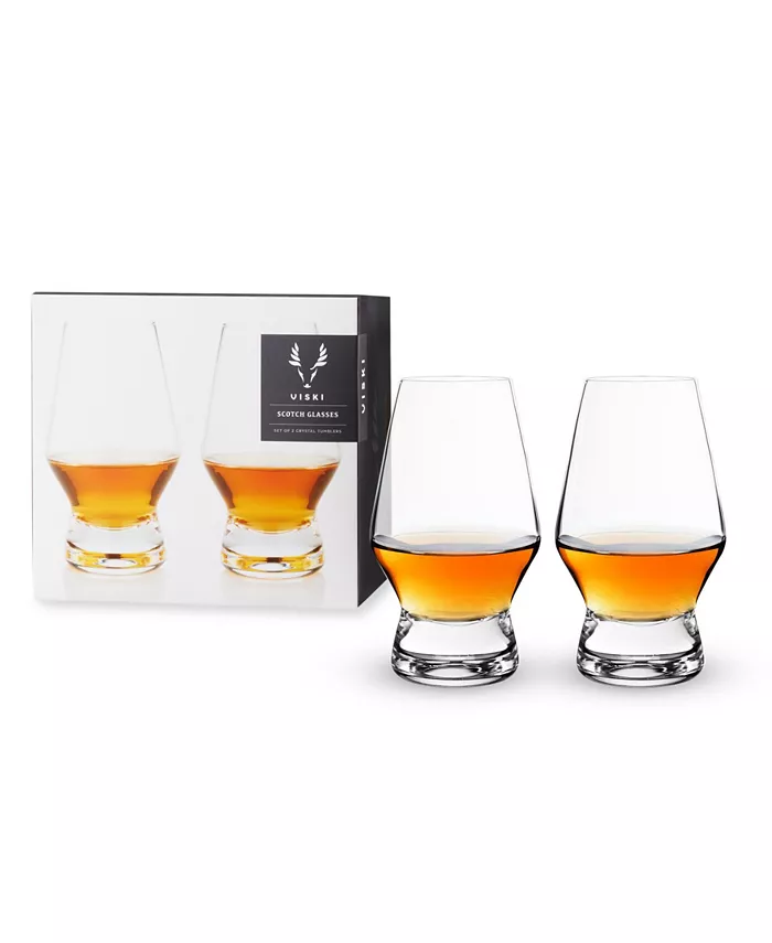 Viski Footed Crystal Scotch Glasses Set of 2 8 Oz