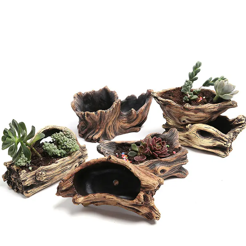 JTX459 Cement Tree Root Carving Mini Pastoral Flowerpot Succulent Basin Gardening Supplies Flower Planter Stump Flower Pot