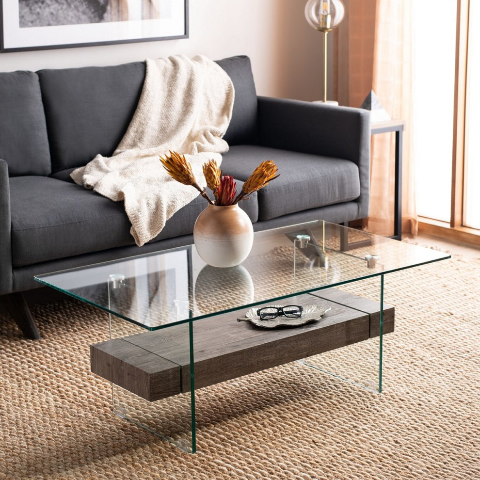 Leah Glass Coffee Table Grey/ Oak   Contemporary   Coffee Tables   by Virgil Stanis Design  Houzz