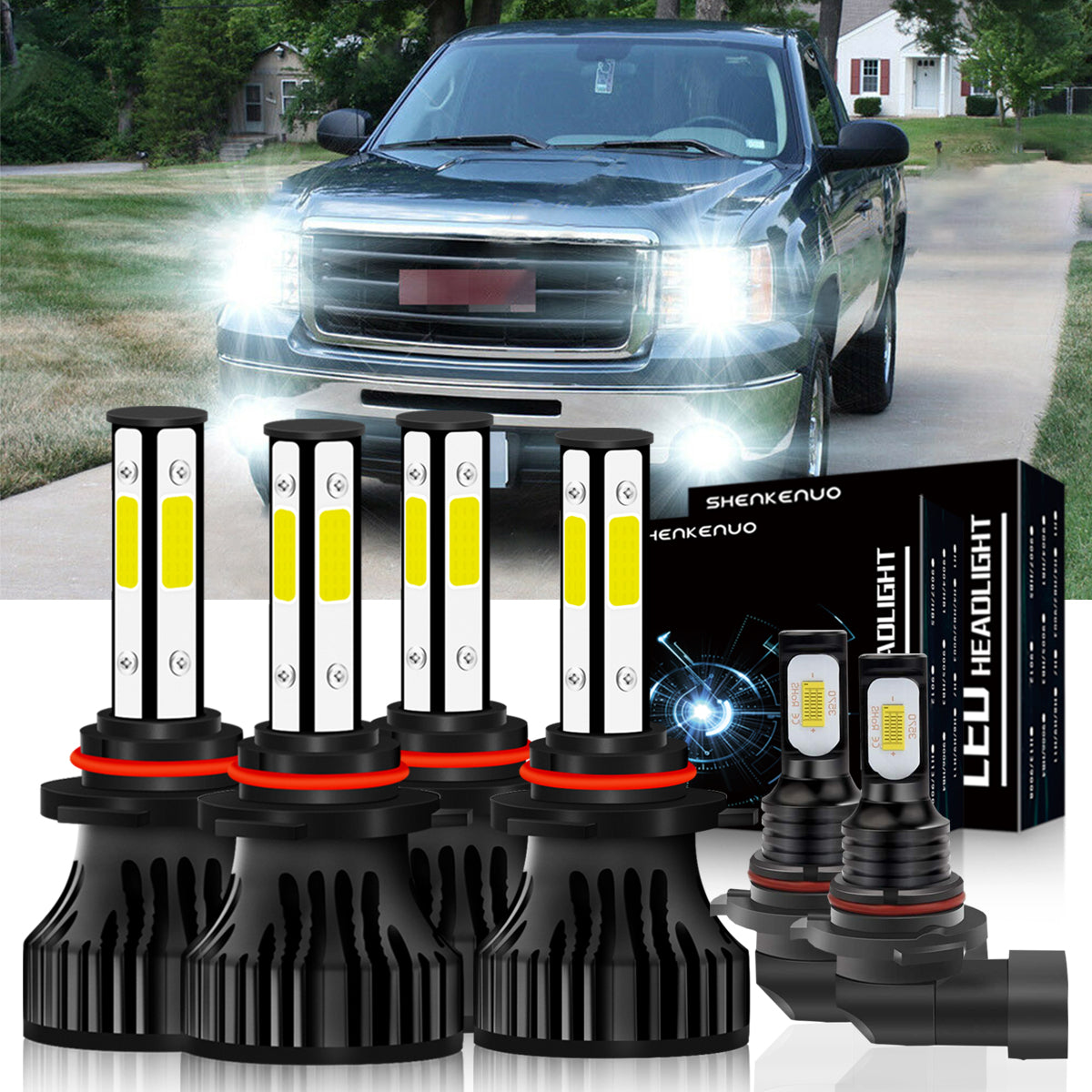 9005 9006 LED Headlight Bulbs for 2003-2006 GMC Sierra 1500 2500 3500 High/Low Beam/Fog Light Kit