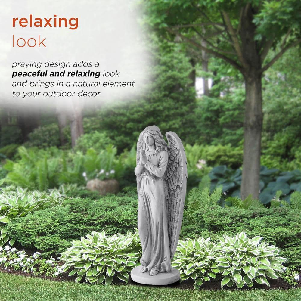 Alpine Corporation 47 in. Tall Indoor/Outdoor Praying Angel Statue Yard Art Decoration, Light Gray QFC100