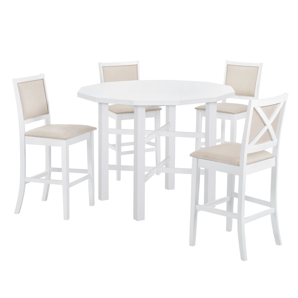 Modern 5 Piece Rubberwood Counter Height Dining Set with Cushioned Dining Chairs and 47\