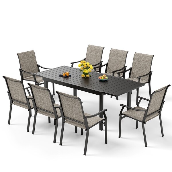 MAISON ARTS 7/9Piece Patio Dining Set with Metal Expandable Table and Textilene Fabric Padded Armchairs