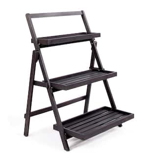 Noble House Cletus Dark Grey Wood Outdoor Patio Plant Stand 17036