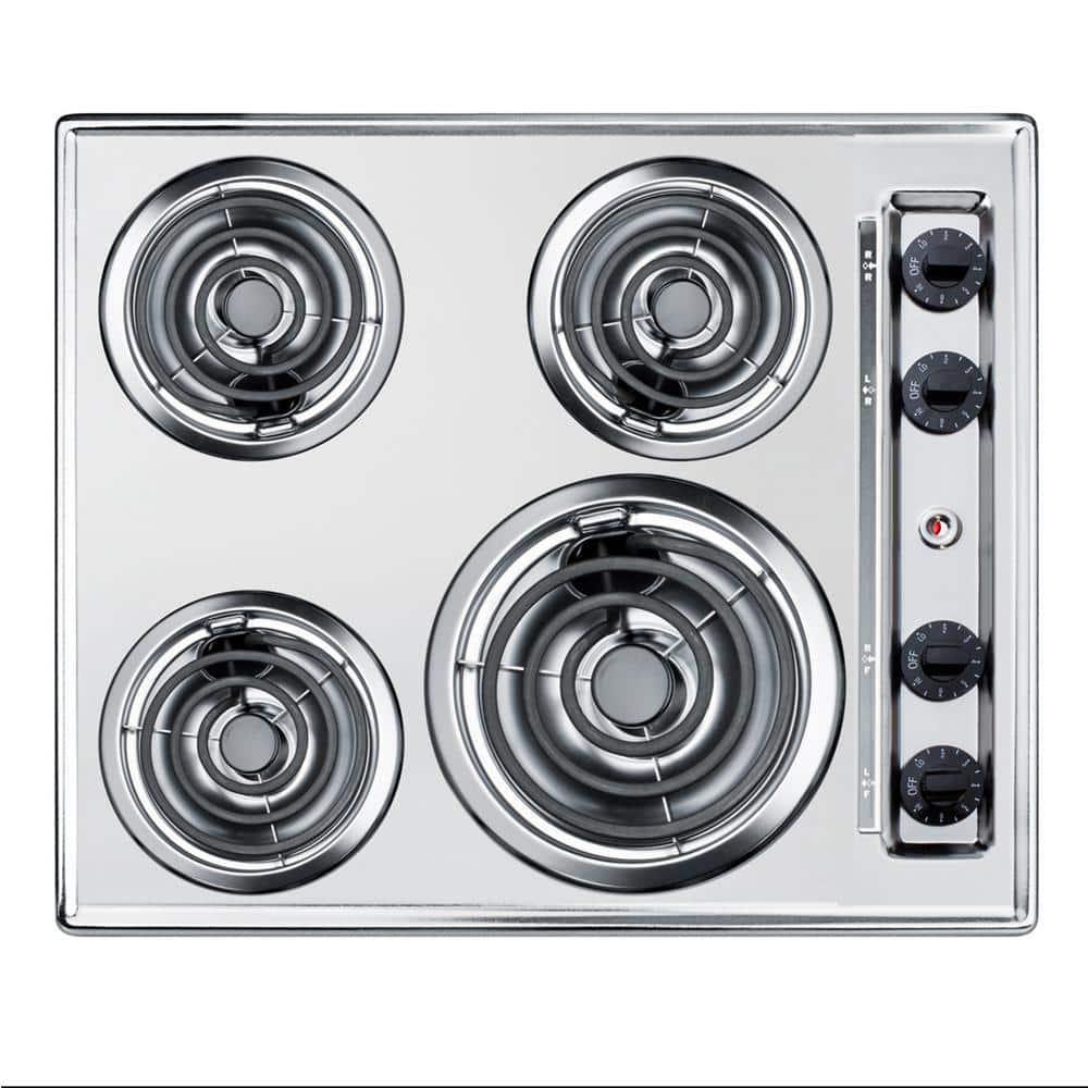 Summit Appliance 24 in Coil Top Electric Cooktop in Chrome with 4 Elements