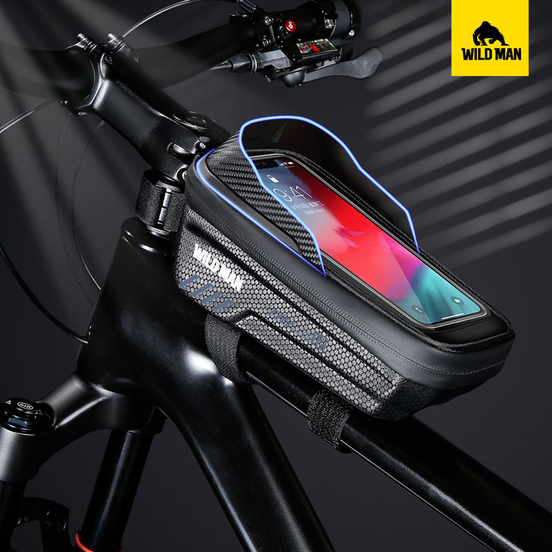 WILD MAN Customized Hard shell Bicycle Bag  E12 Waterproof Handlebar Mobile Phone Screen Touch Bike Bag Bicycle