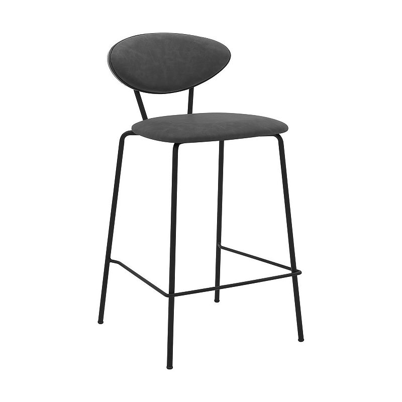 26 Inch Leatherette Counter Height Barstool， Black and Gray