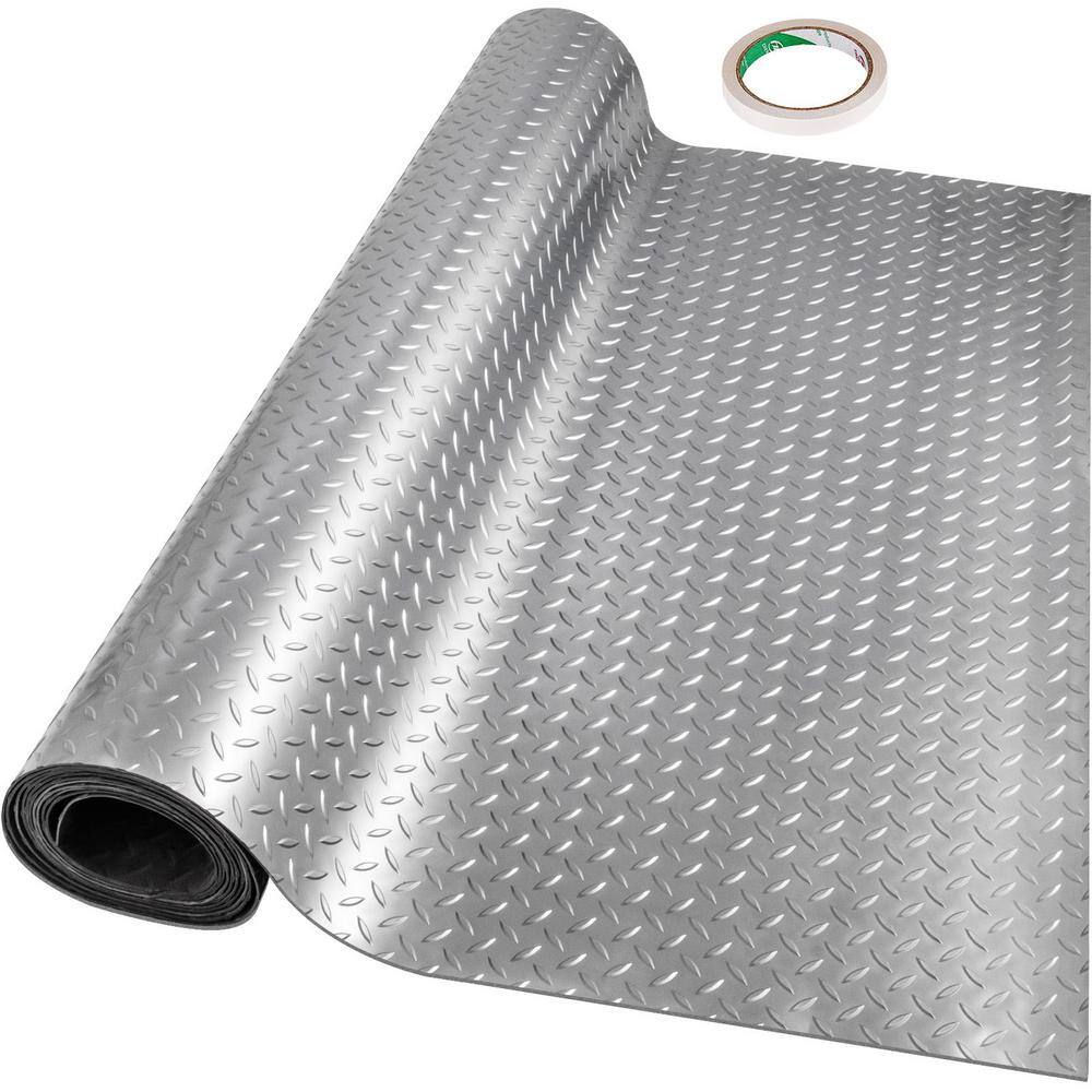 VEVOR Garage Floor Mat 3.6 ft. W x 25.5 ft. L Garage Mat 0.1 in. Thickness PVC Garage Flooring Silver PVCDB1JSLZS770CM1V0