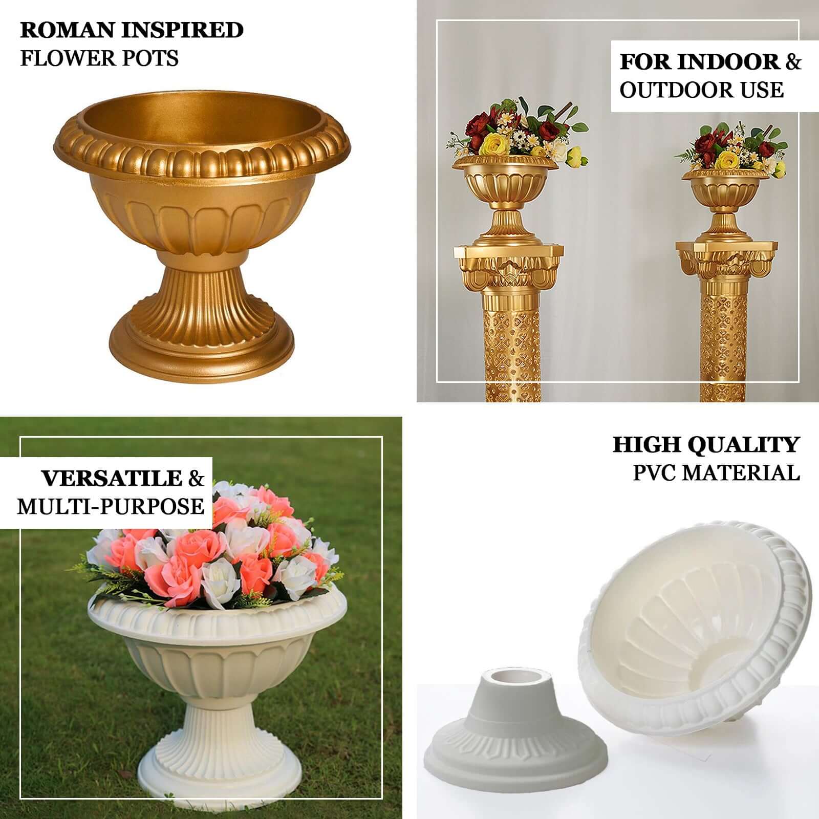 4 Pack Off White Crafted All Weather Roman Inspired Pedestal Column Flower Plant Stand Pot - PVC 11