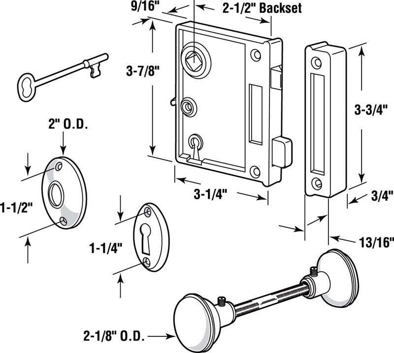 Prime-Line Vertical Mounted Bright Brass Door Lock Set 1-3/4 in.