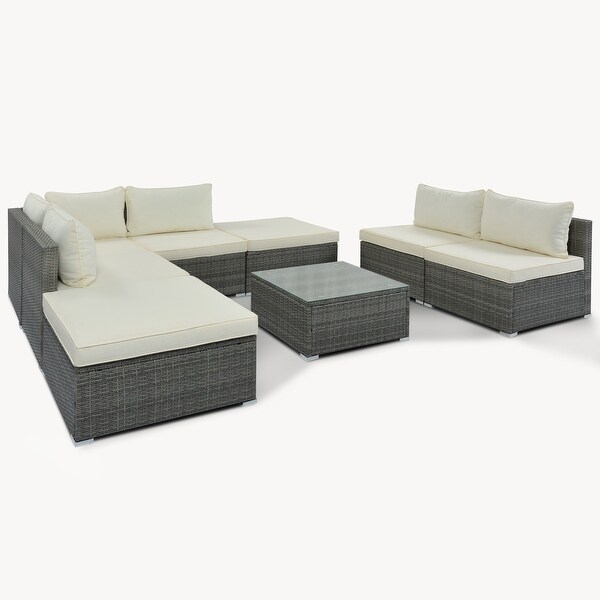 Outdoor Wicker 8Pieces Sofa Set with Cushions and Coffee Table