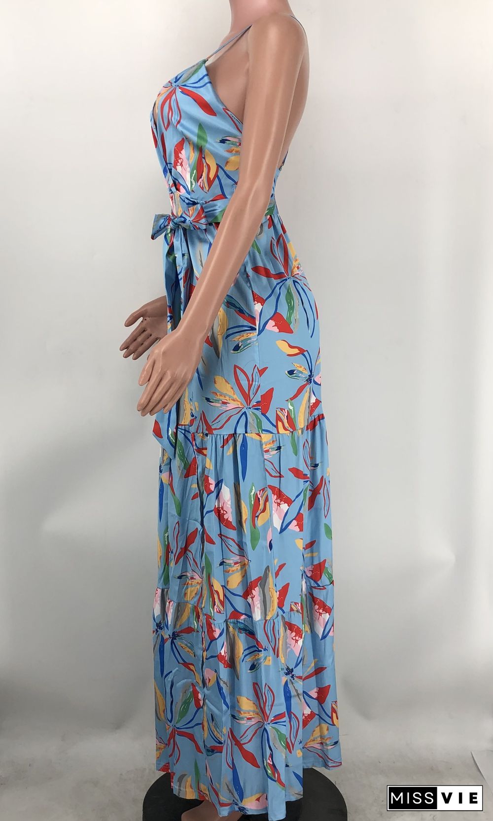 Sexy Floral Print Spaghetti Strap Backless Maxi Dress