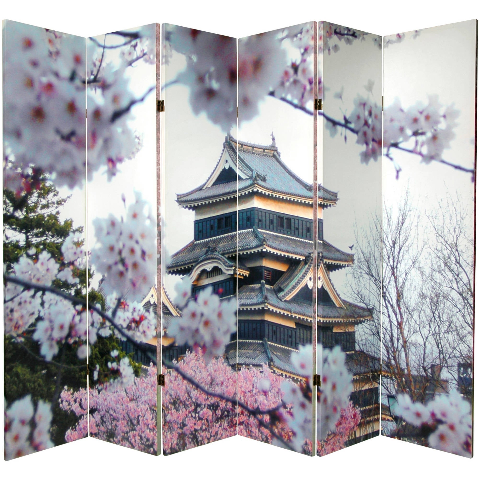 Oriental Furniture 6 ft. Tall Cherry Blossoms Canvas Room Divider - 6 Panel