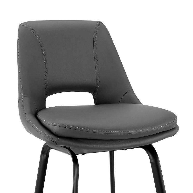 30 Inch Open Back Leatherette Swivel Bar Stool， Black and Gray