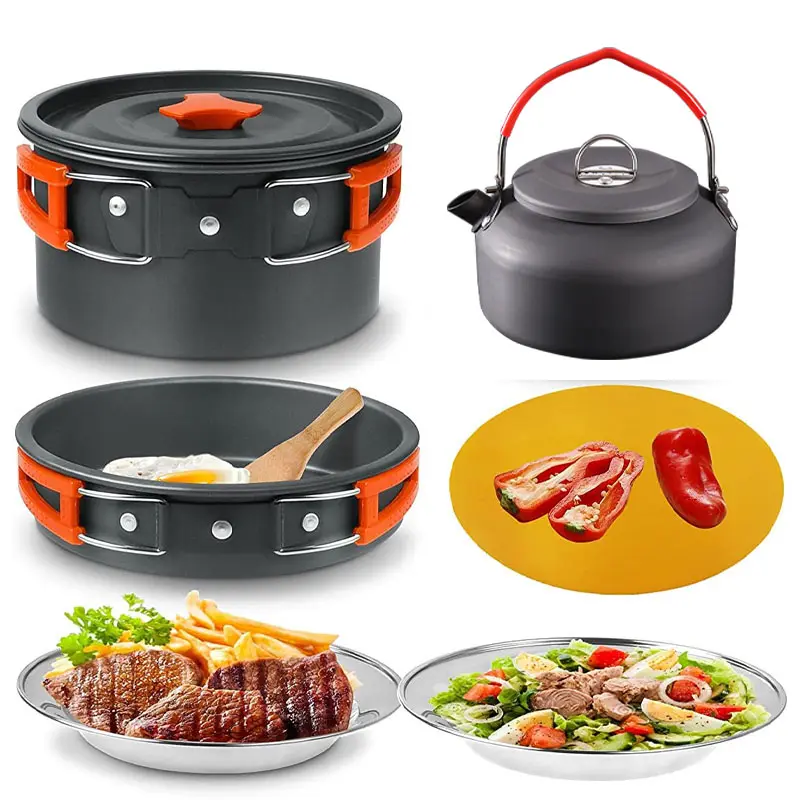 High Quality Aluminium Survival Cooking Gear Lightweight Cookware Outdoor Camping Cookware Set