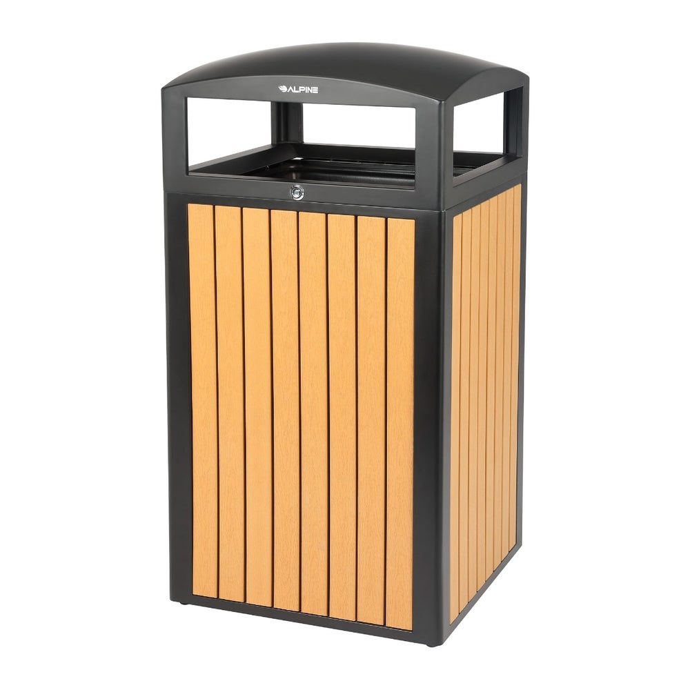 Alpine ALP471-40-WD-CD 40-Gallon Outdoor Trash Can with Slatted， Recycled Plastic Panels， Cedar