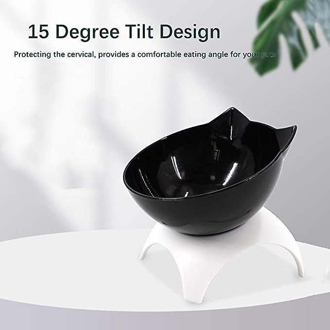 Cat Elevated Bowl With Raised Stand， 15 Degree Tilted Design Neck Guard Stand Raised Pet Food Water Feeder Bowl For Cats Or Small Dogs (single Black)