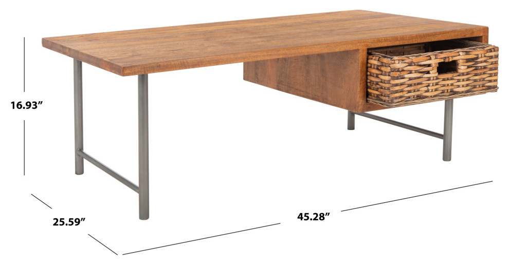 Contemporary Coffee Table  Open Design With Wooden Top and Rattan Drawer  Brown   Tropical   Coffee Tables   by Declusia  Houzz