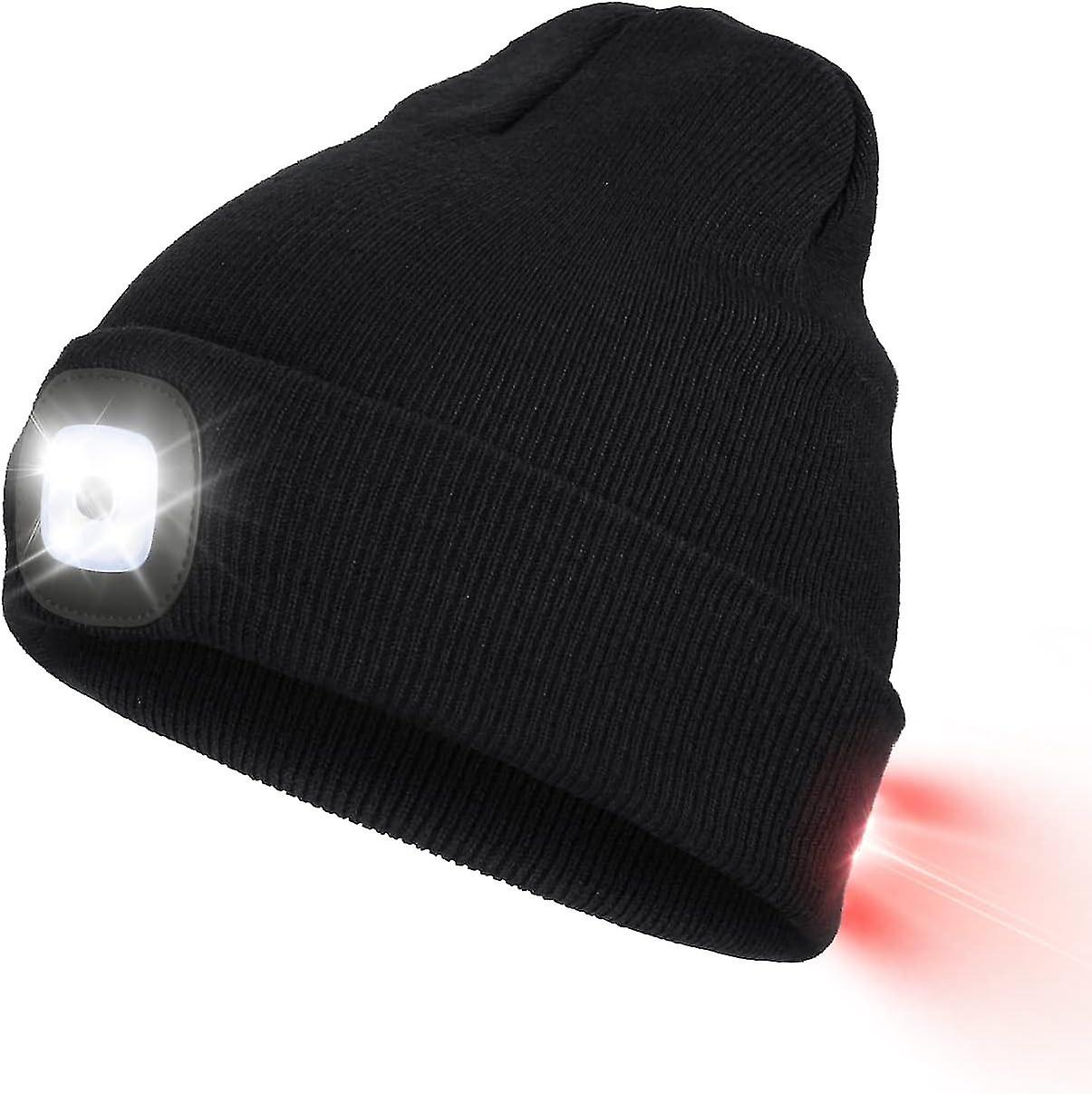 Beanie Hat With Front And Back Led Light， Usb Rechargeable Headlamp With 3 Brightness Levels， Knitted Beanie Hat With Light For Jogging， Camping， Cycl