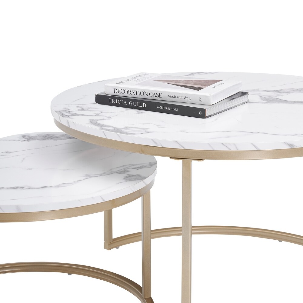 Elegant Marble Style Coffee Table with Iron Frame