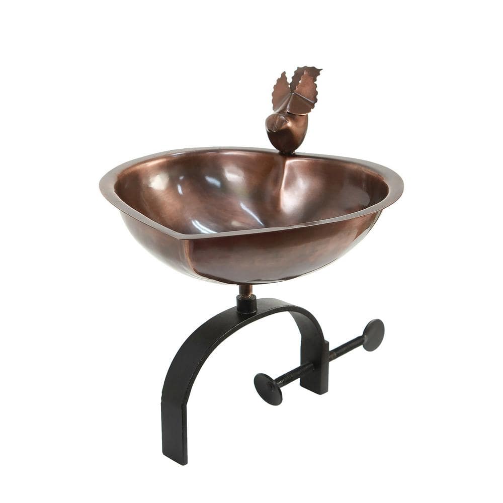 Achla Designs 9 in. Dia， Antique Copper Heart Shaped Birdbath Bowl with Over Rail Bracket HBB-01-OR