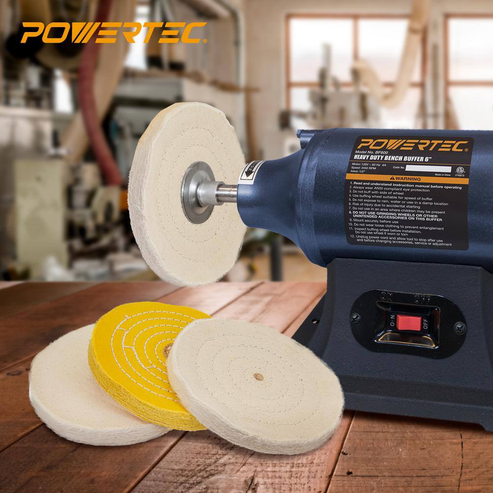 POWERTEC 6 in. Bench Grinder Buffing Wheel Kit with 3-piecs Polishing Compound Set 71631