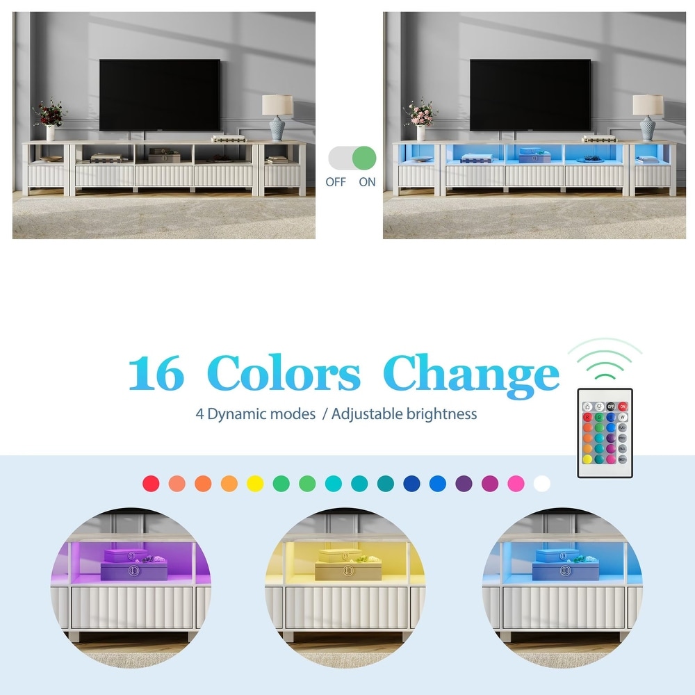 White TV Stand for 65 100 Inch TV with LED Light  Modern TV Console