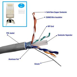 Micro Connectors Inc 250 ft. Cat6 23AWG White Solid STP Outdoor Bulk Ethernet Cable with Shielded RJ45 Plugs (10-Pack) TR4-60WOU250-K