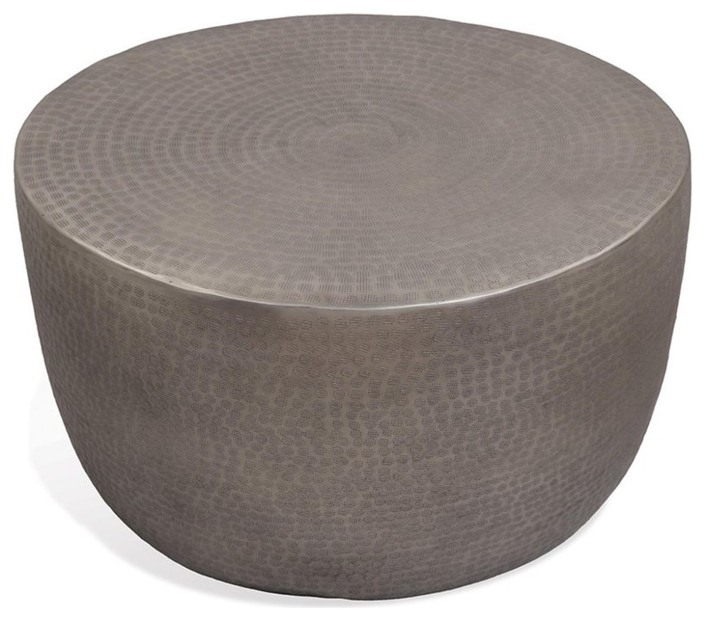 Bowery Hill Contemporary 29 quotDrum Metal Accent Coffee Table in Antique Pewter   Transitional   Coffee Tables   by Homesquare  Houzz