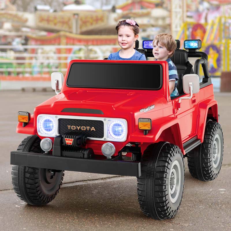 Licensed Toyota FJ40 2-Seater Kids Ride On Truck 12V Battery Powered Electric Riding Toy Car with Laser Lights