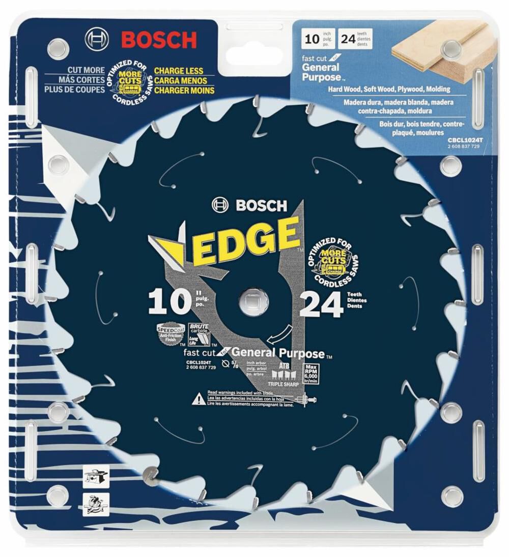 Bosch 10 In. 24 Tooth Edge Cordless Circular Saw Blade for General Purpose CBCL1024T from Bosch