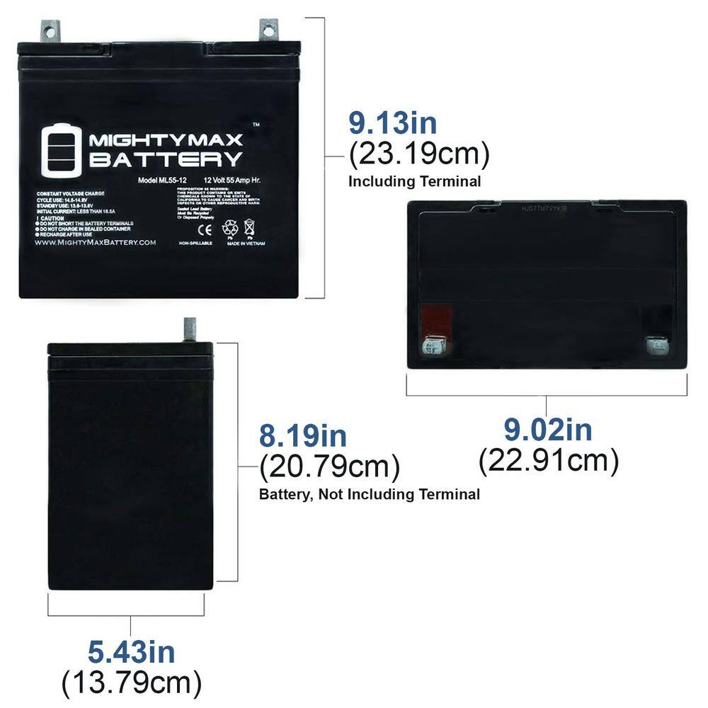 MIGHTY MAX BATTERY 12V 55Ah Battery Replacement for Pride Jazzy Select HD - 2 Pack MAX3555311