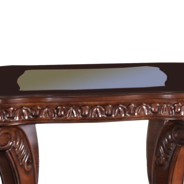 Traditional End Table with Cabriole Legs and Wooden Carving， Brown