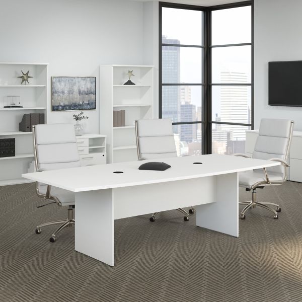 Bush Business Furniture 96W x 42D Boat Shaped Conference Table with Wood Base in White