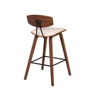 Armen Living Fox 26 in. Mid-Century Counter Height Bar Stool in Cream Faux Leather with Walnut Wood LCFOBAWACR26