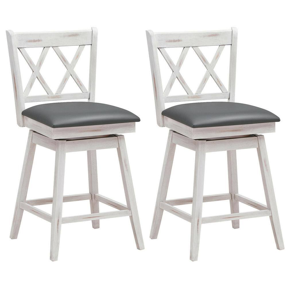 Gymax 38 in. H (Set of 2) Barstools Swivel Counter Height Chairs wRubber Wood Legs White GYM07352