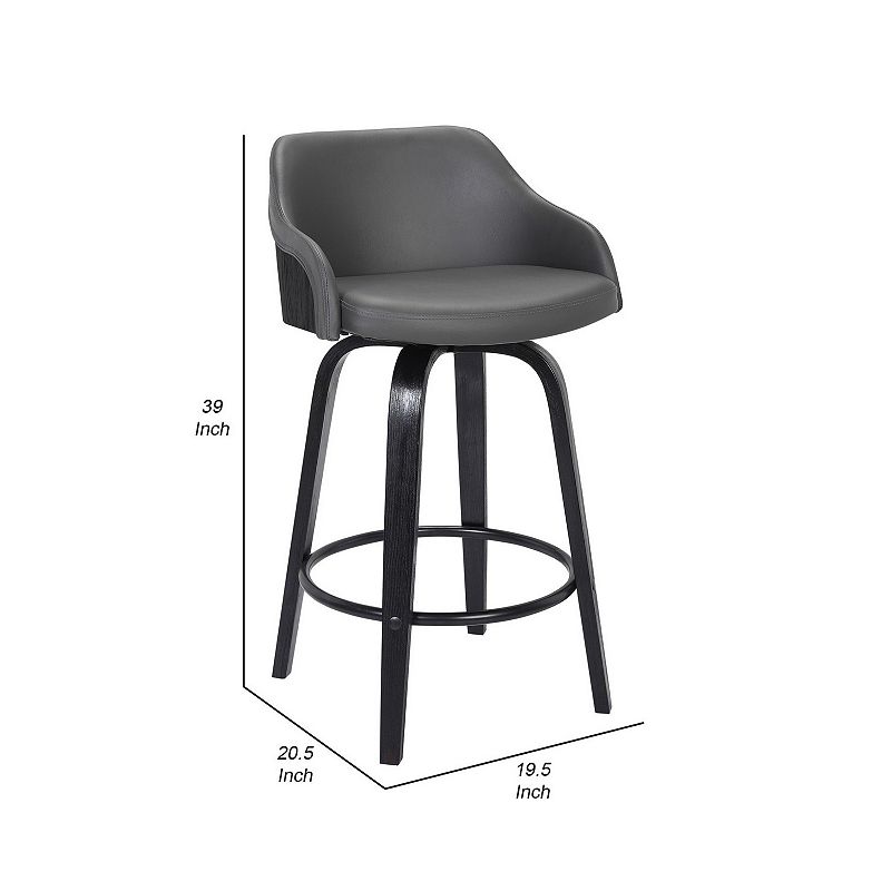 30 Inch Wooden and Leatherette Swivel Barstool， Black and Gray