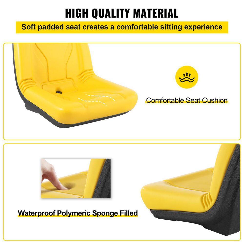 VEVOR Universal Tractor Seat Industrial High Back PVC Lawn and Garden Mower Seat Steel Frame Compact Forklift Seat in Yellow GBZYJOHNDEEREOBRWV0