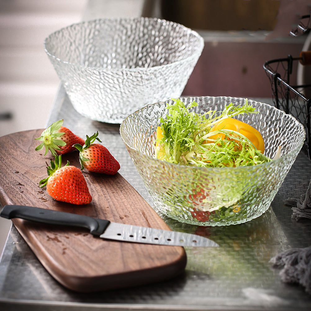 1.6L Home Glass Salad Bowl Irregular Pattern Snack Container Food Serving Bowls for Dessert Fruit Vegetable