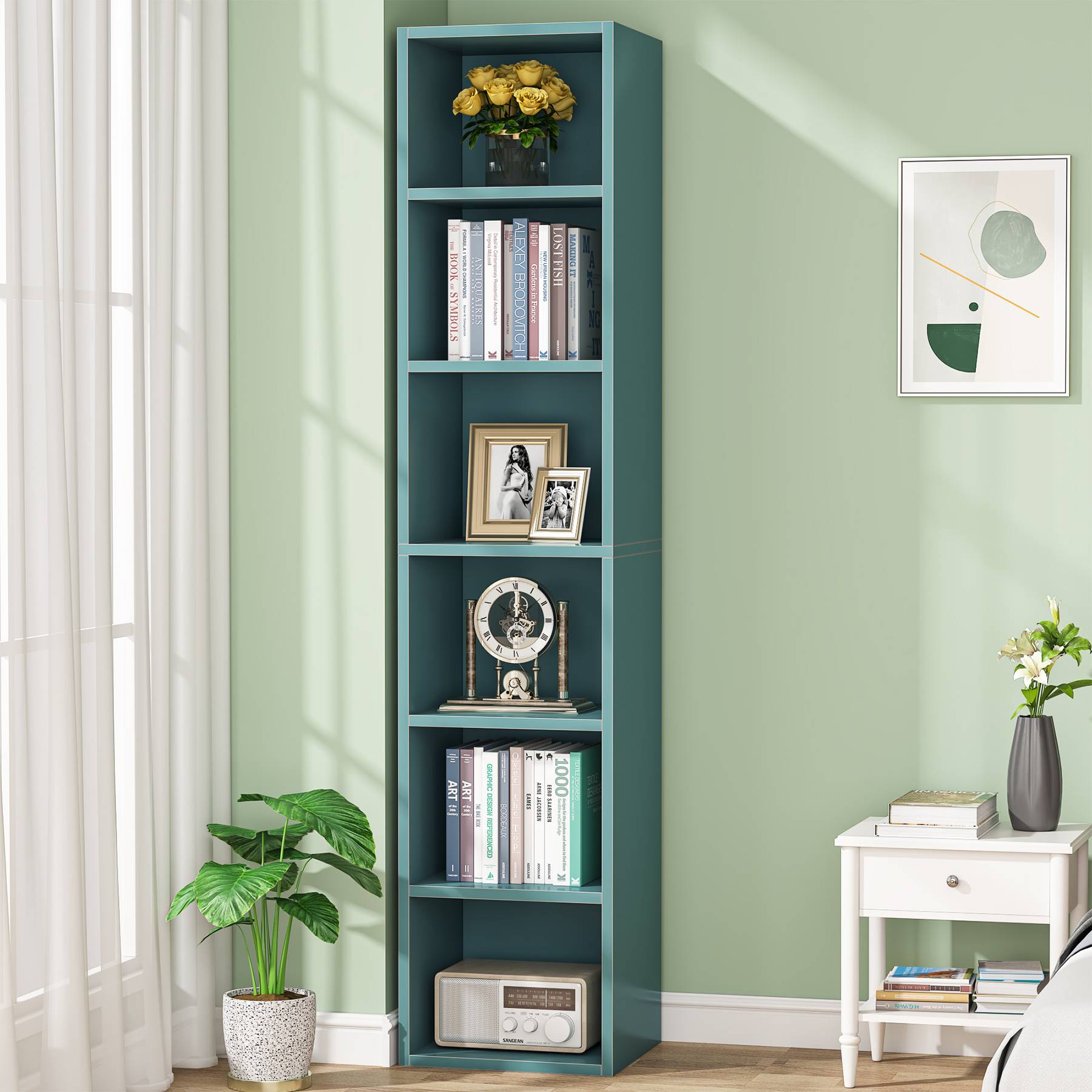 70.9 Corner Bookcase, Modern 6-Tier Narrow Cube Display Shelves