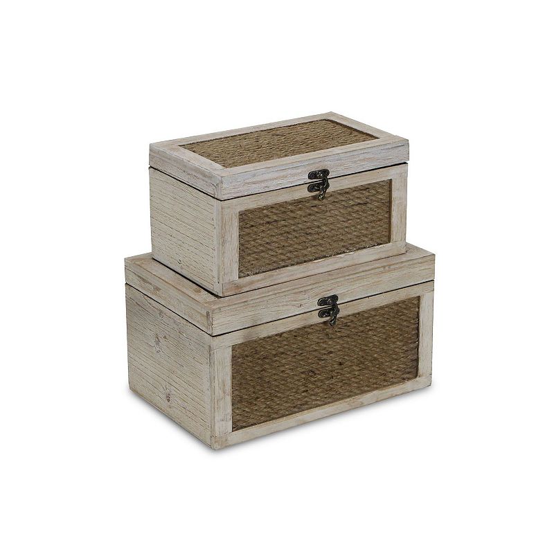 Set of 2 Brown Storage Boxes with Top and Front Rope Panels 11.75