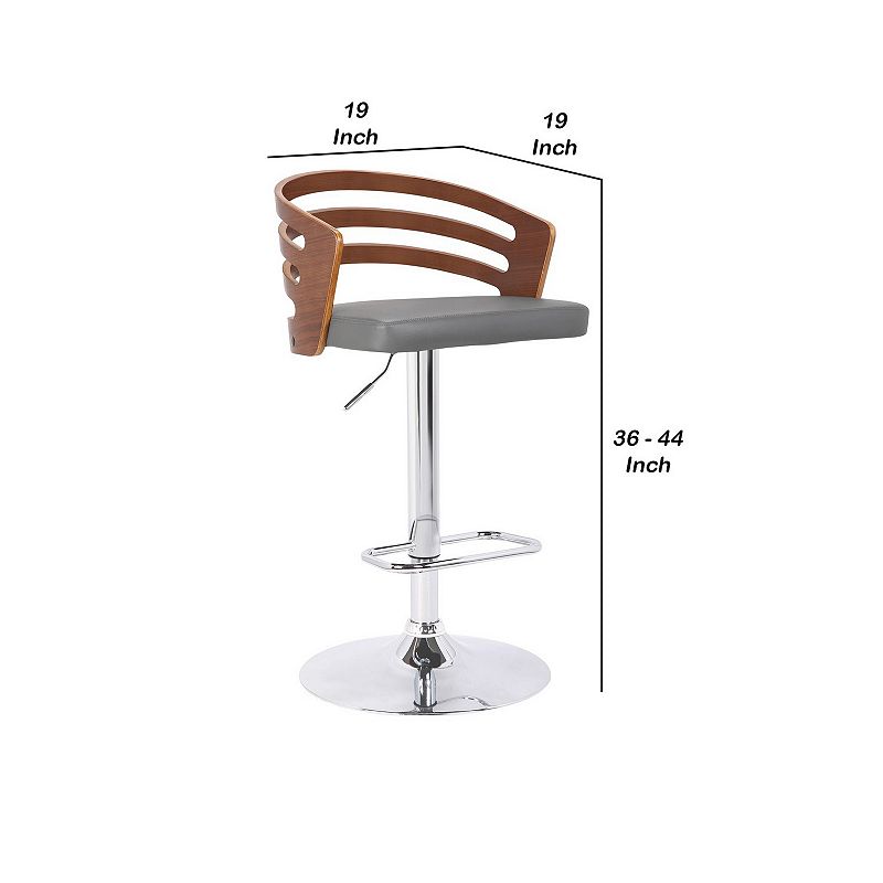 Curved Open Design Gray Leatherette Adjustable Barstool， Brown