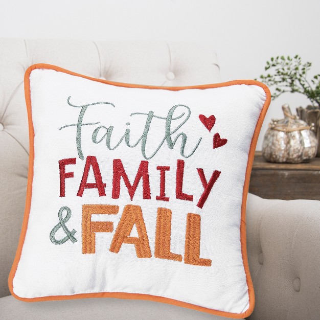 X 10 quot Faith Family And Fall Embroidered Throw Pillow