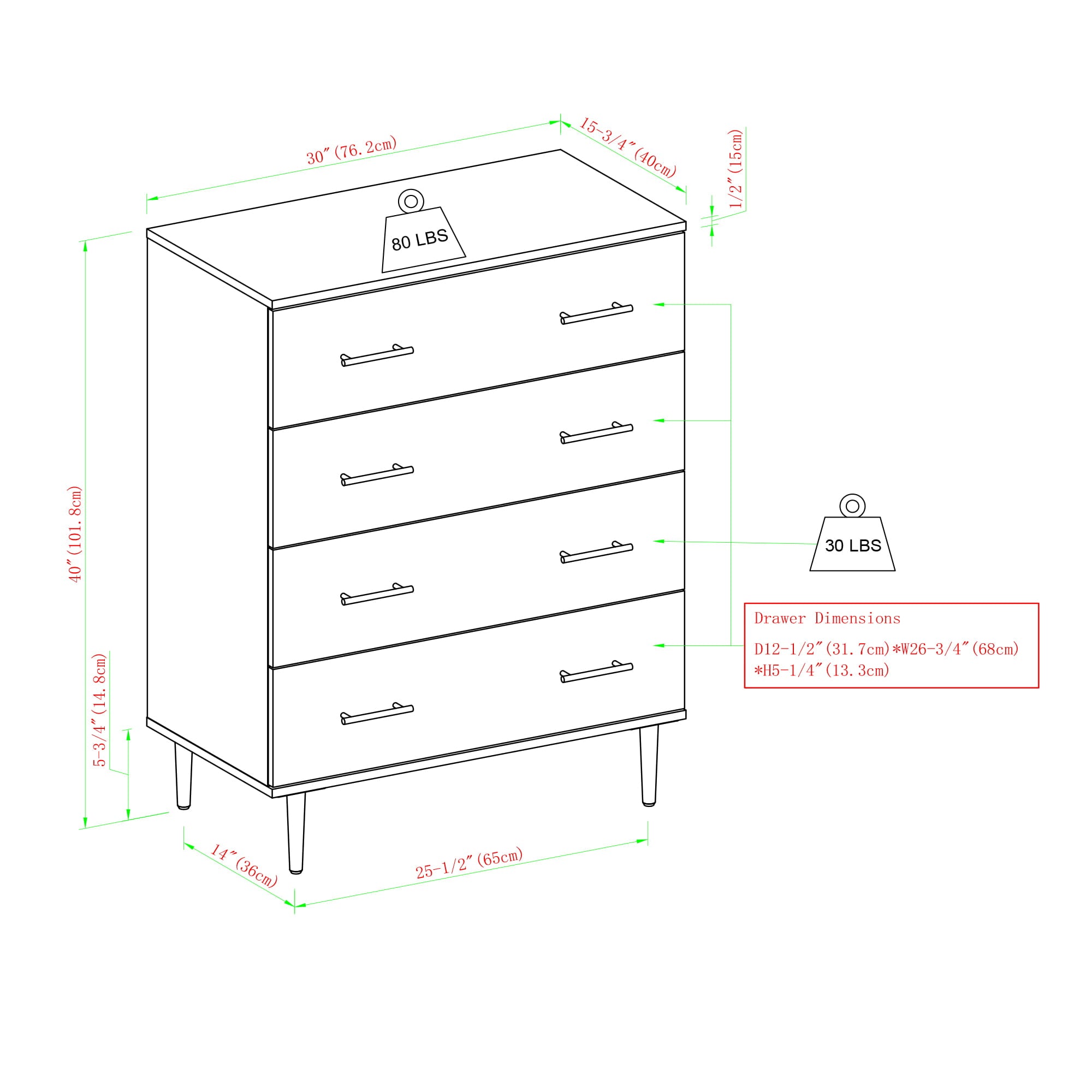 Manor Park Modern 4 Drawer Vertical Dresser, Dark Walnut