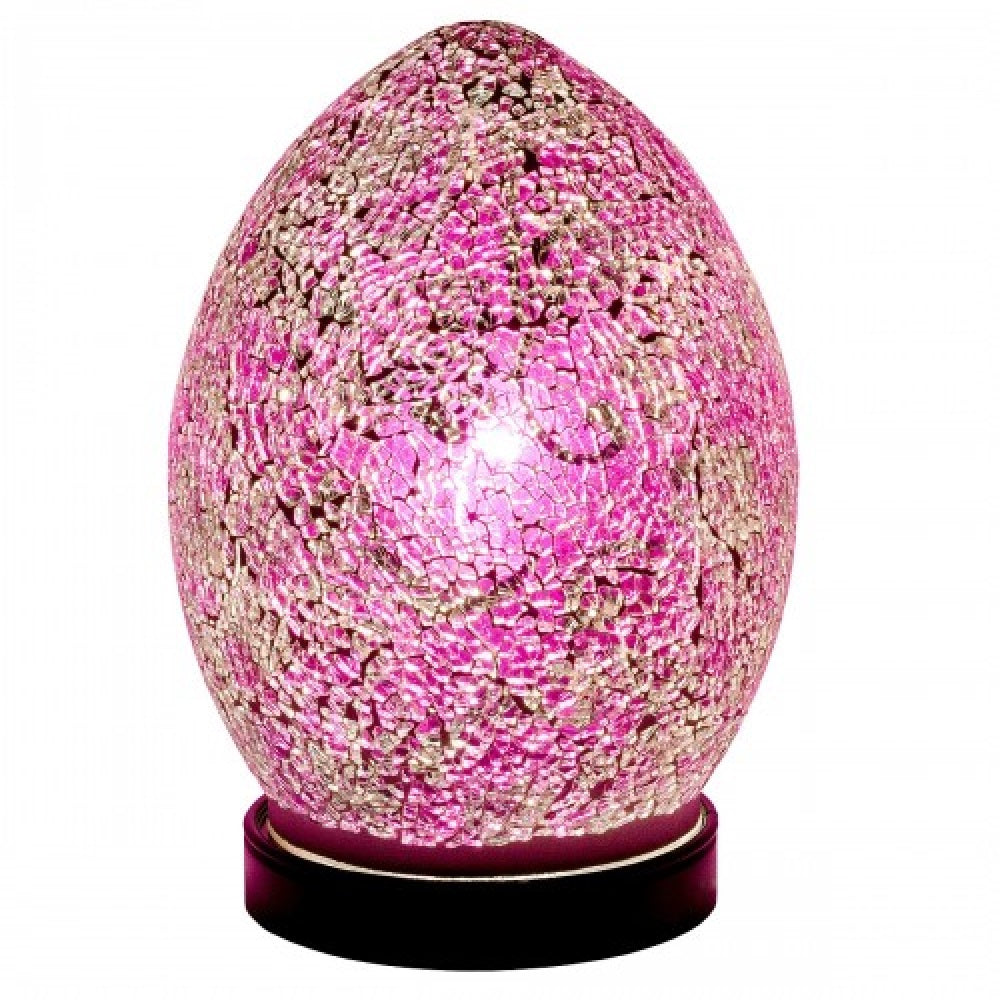 Britalia 880451 Pink Rose Crackle Mosaic Glass Vintage Egg Table Lamp 20cm