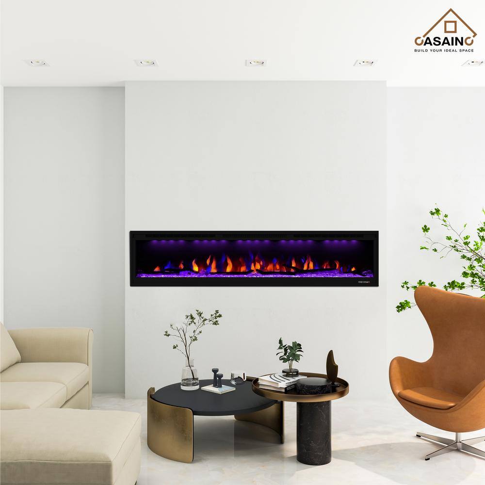 CASAINC 86 in. Wall-Mounted and Recessed Electric Fireplace in Black CA-BI84