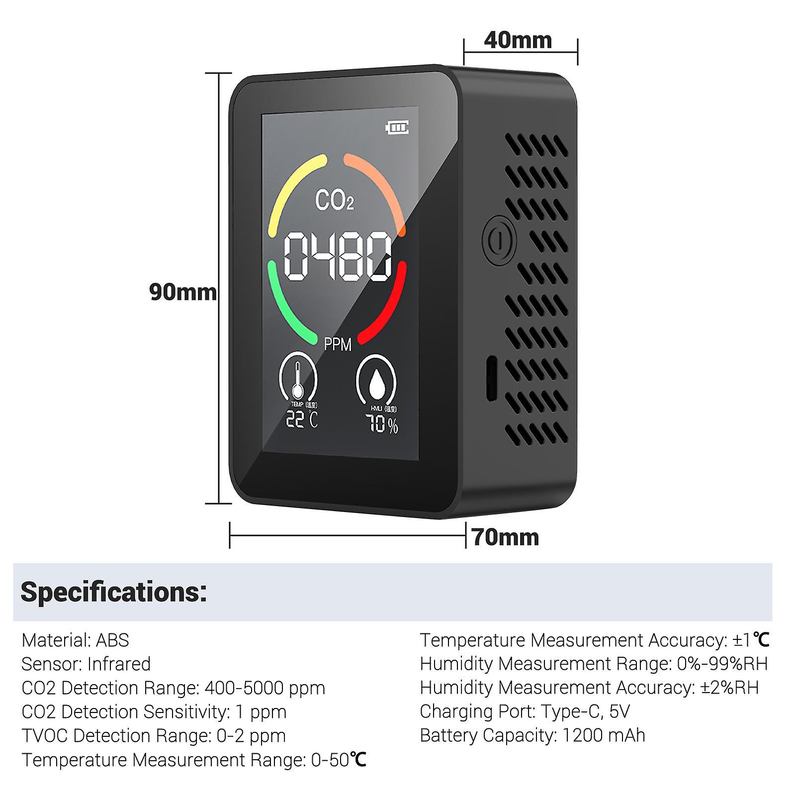 3-in-1 Infrared Co2 Temperature Humidity Monitor Multifunctional Air Quality Detector Usb Rechargeable Indoor Carbon Dioxide Detector For Home Office