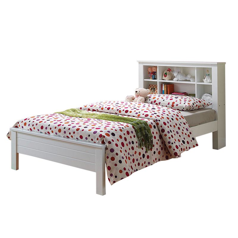 Space Saver Wooden Twin Size Bed with Bookcase Headboard， White