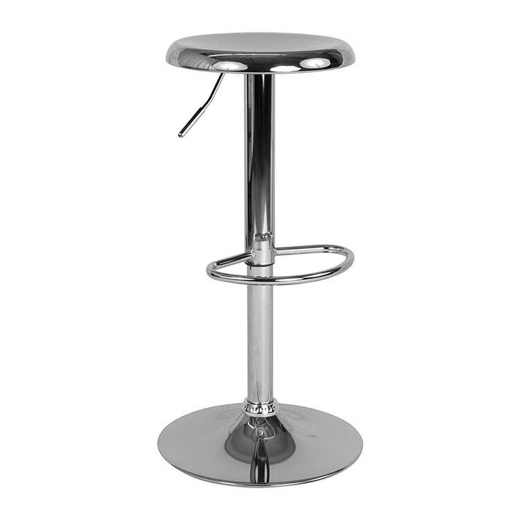 Offex Adjustable Height Retro Round Metal Barstool in Chrome Finish