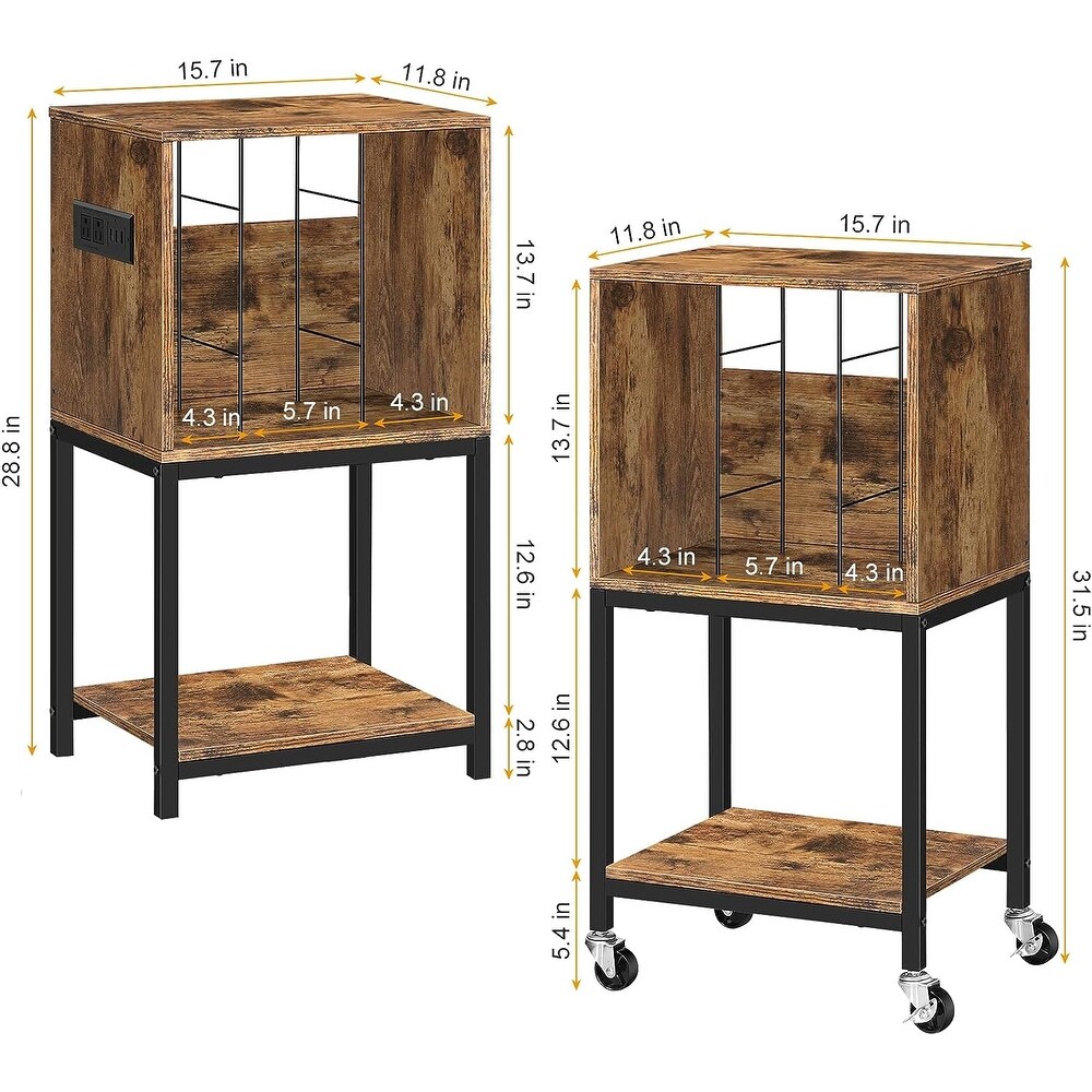 3 Tier Vinyl Record Storage Cabinet with Charging Station